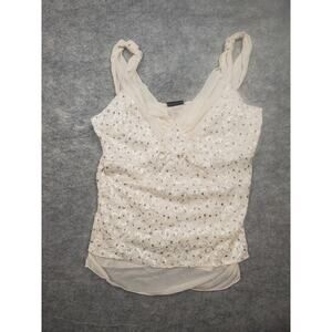 NWT Juniors M j.t.b Cream And Silver Sheer Lace Layered Sleeveless Blouse